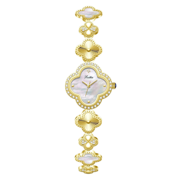 Gold Clover Link Watch for Women ?C Signature Clover Dial